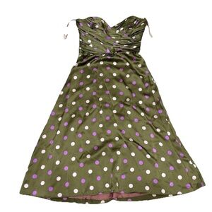 Vtg Betsey Johnson Silk Sz4/Small,Dress,olive Green PolkaDots,WMN,Retro,90